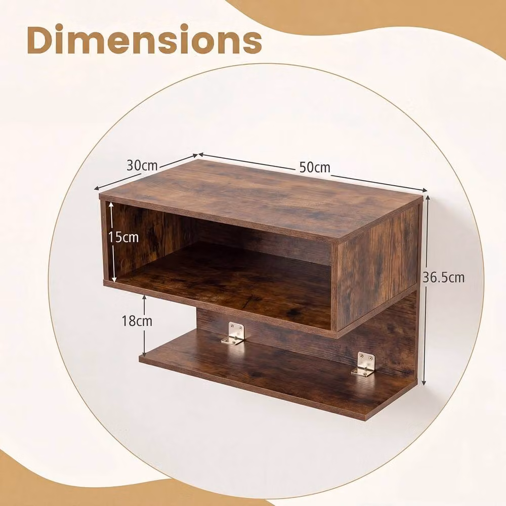 VOGREX Set of 2 Small Brown Wall-Mounted Bedside Tables – 2