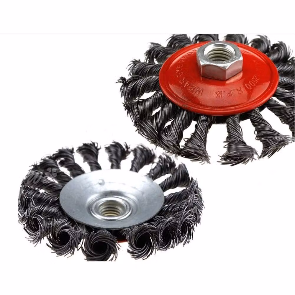 SPETLEK 4-Piece Twist Knot Wire Wheel Cup Brush Set in Red for Angle Grinders, M14 – 4