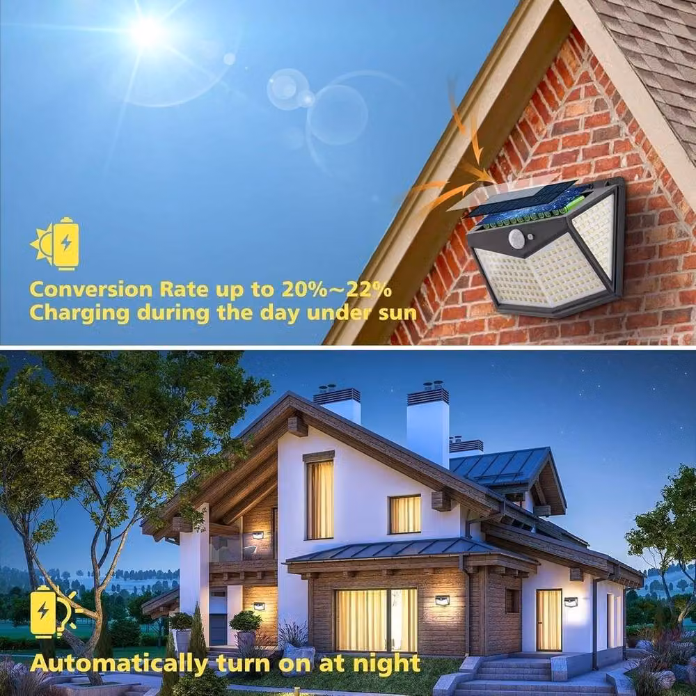 FLAVORA 2-Pack Outdoor Solar Motion Sensor LED Garden Wall Lamps in Black – 4