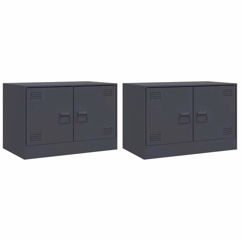 Berkfield Home Set of 2 Industrial Metal TV Cabinets in Anthracite and Black, W/D/H: 67 x 39 x 44 cm – 2