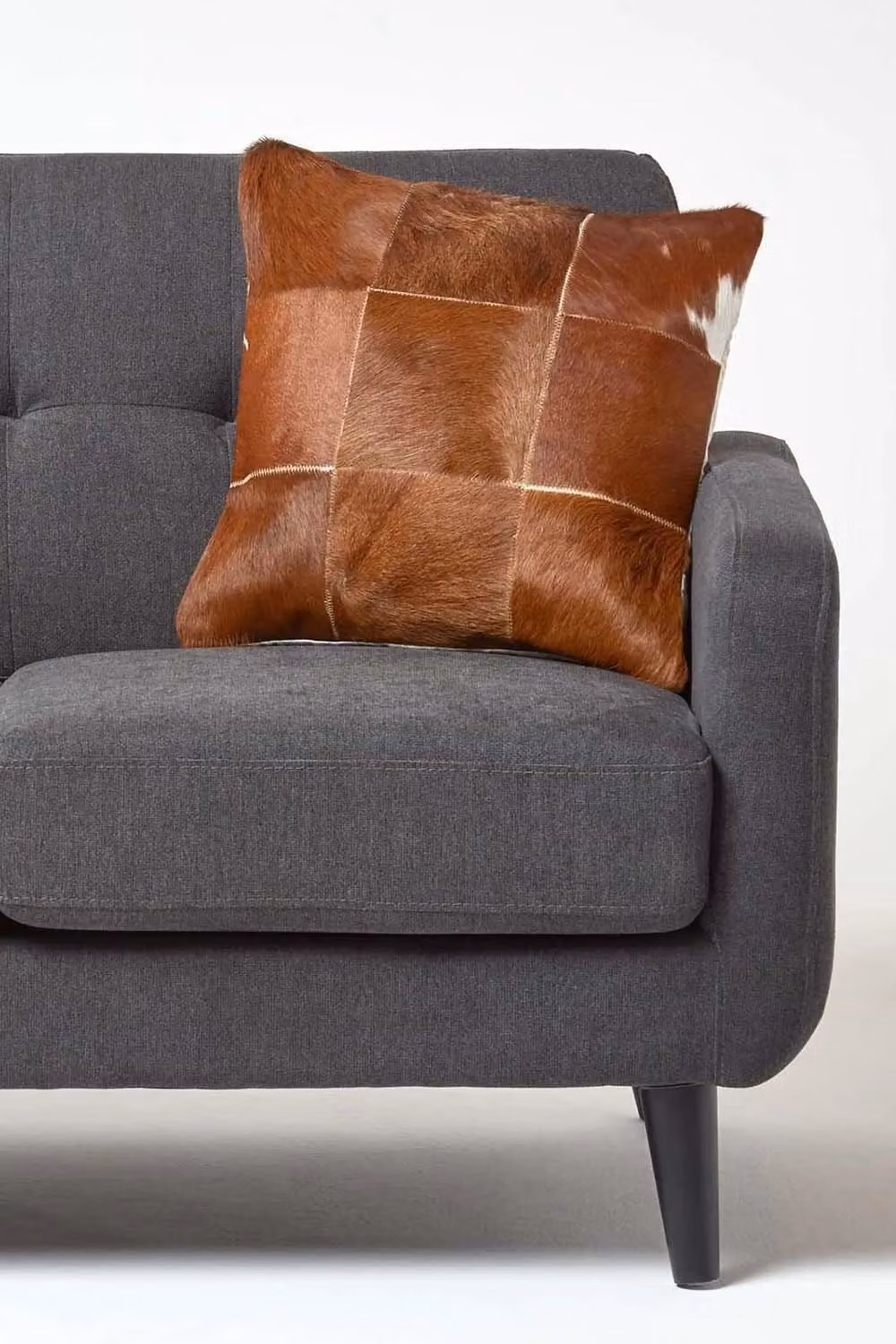 Homescapes Beige and Brown Checked Square Cushion with Leather, Goat Hair and Feather Filling, W/D/H: 45 x 45 x 45 cm – 3