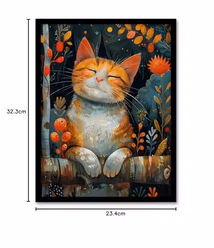Artery8 Happy Ginger Tabby in Nature Framed Wall Art Print, Multicolour, W: 21.0 cm, H: 29.7 cm – 5