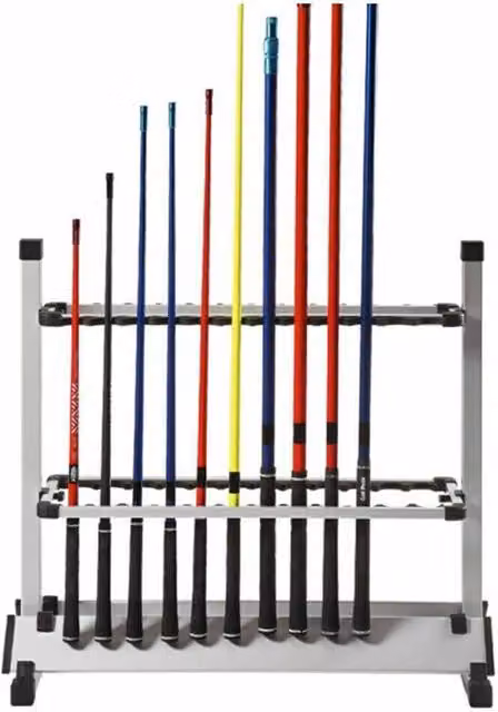 Nordara Aluminum Alloy Fishing Rod Rack in Black, Silver and Multicolour, Holds 24 Rods, H 73.0 cm x W 57.0 cm x D 32.5 cm