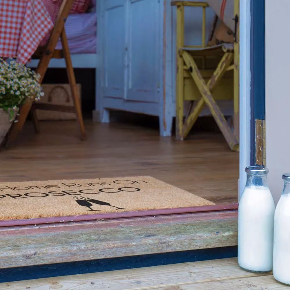Artsy Mats This Home Runs On Prosecco Doormat in Black and Brown, W: 60 cm, D: 40 cm – 4