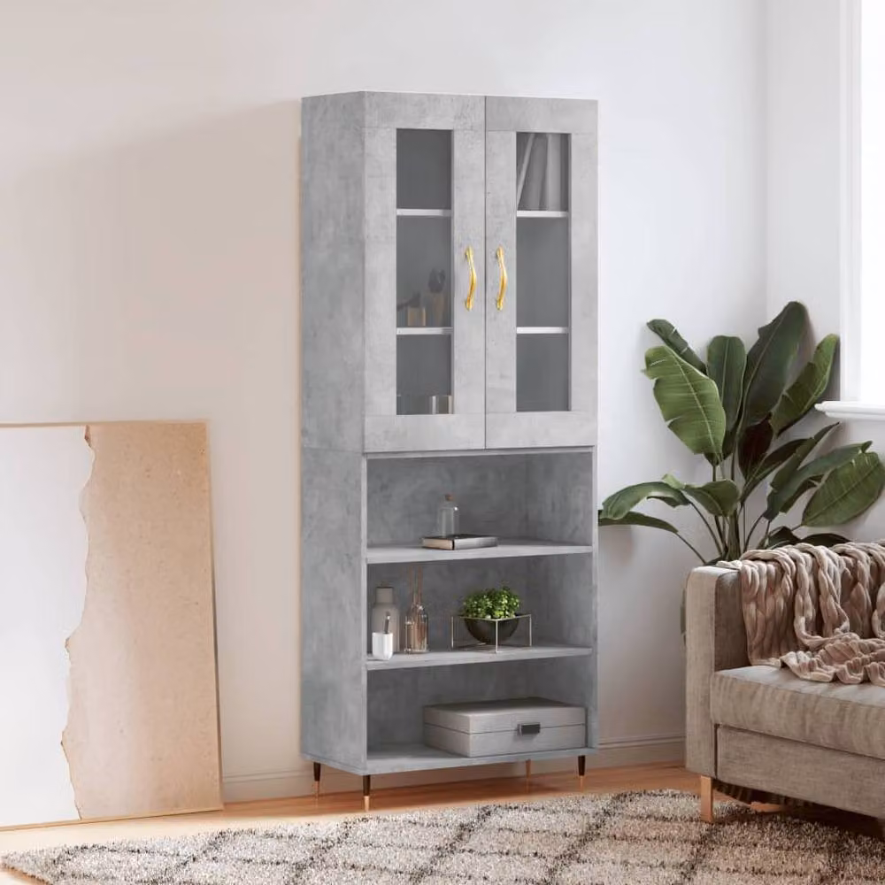 Berkfield Home Modern Highboard in Concrete Grey with Glass Doors, W/D/H: 69.5 x 34 x 180 cm – 2