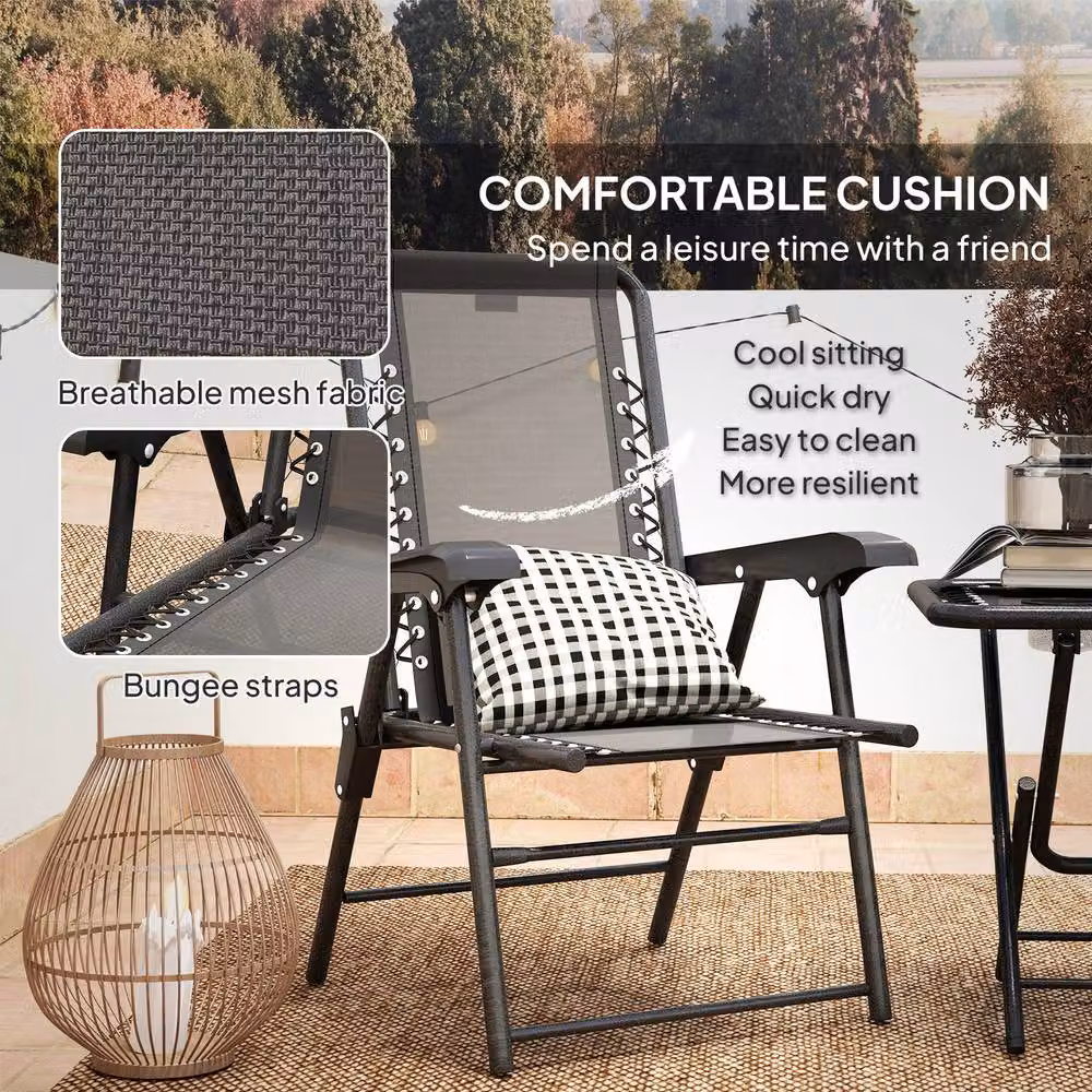STILVORA Black Metal Garden Bistro Set with Folding Mesh Seats – 3