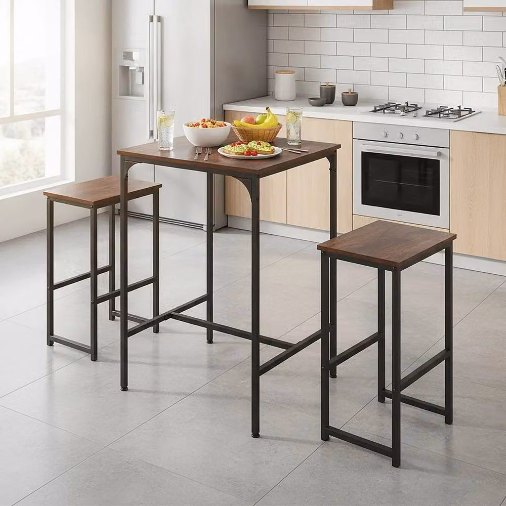 EONLION Industrial Bistro Bar Table and 2 Stools Set in Brown and Black – 4