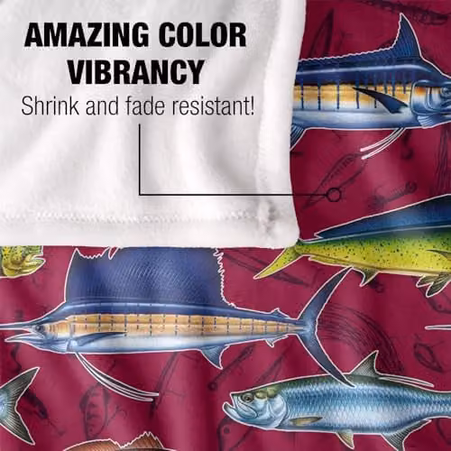 JQ Licensing Saltfish Fishing Pattern Super Soft Fleece Throw Blanket, White, W/D/H: 152 x 127 cm – 3