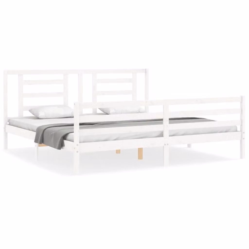 Berkfield Home White Solid Pine Bed Frame with Headboard, Super King Size, W/D/H: 200 x 200 cm – 2