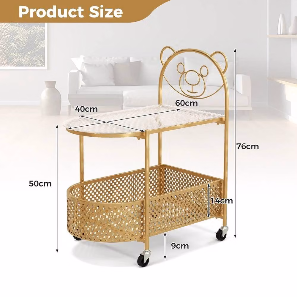 Havendro 2-Tier Mobile Glass Coffee Table with Castors, Gold, W: 76 cm, D: 40 cm, H: 40 cm – 1