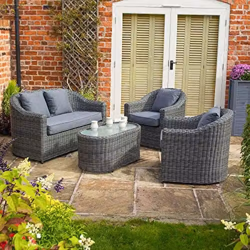 Rowlinson Bunbury Grey 2 Seater Outdoor Sofa Lounging Set with Upholstered Cushions and Powder Coated Aluminium Frame