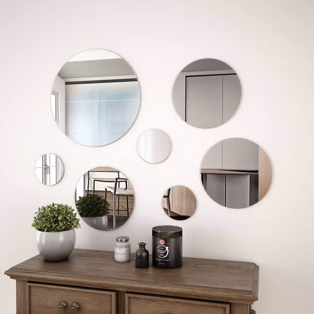 Berkfield Home 7 Piece Round Glass Wall Mirror Set in Silver – 2