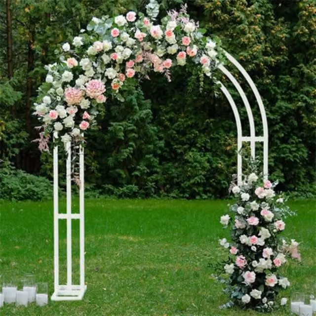 NESTLUNE 3 Layer Metal Wedding Arch Backdrop Stand in White, W: 100 cm, D: 15 cm – 1