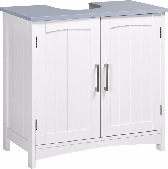 kleankin Compact White Vanity Unit with Double Hinged Doors and Internal Shelves
