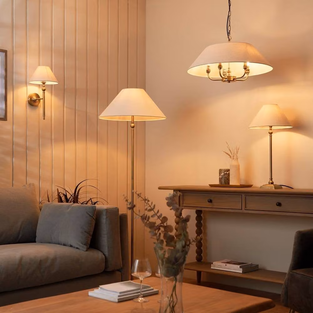 Netlighting Lille Floor Lamp with Tapered Cone Shade in Beige and Brass – 3