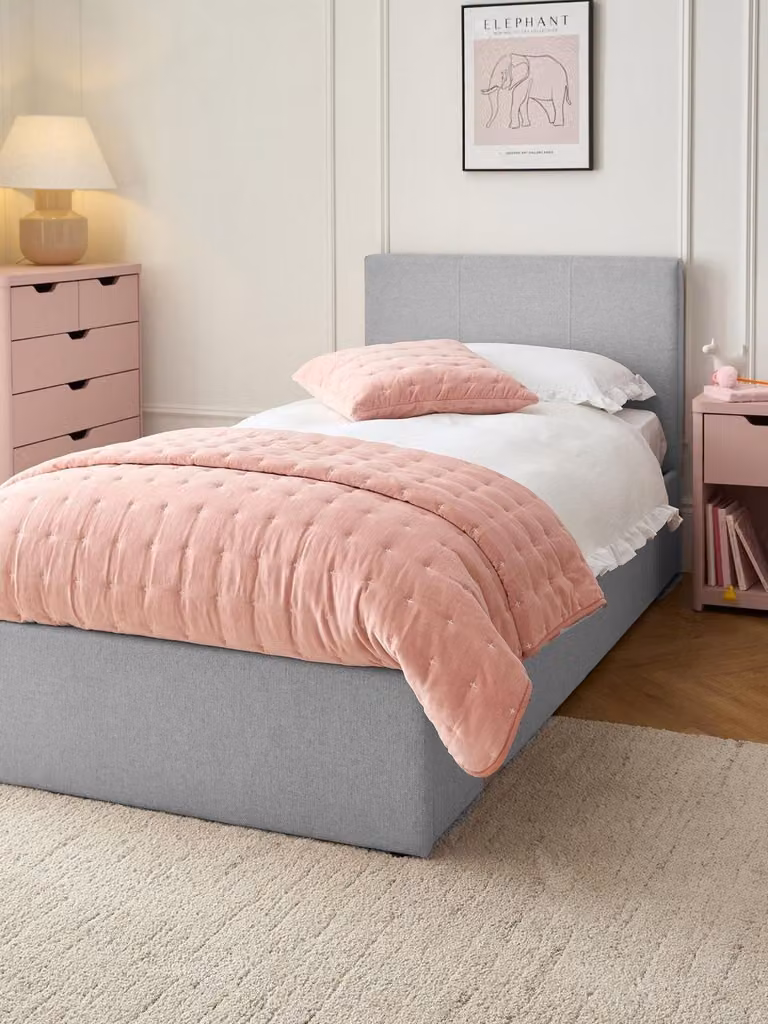 Riley Grey Fabric Upholstered Single Ottoman Lift Up Storage Bed W/D/H: 90 x 200 x 97 cm