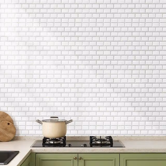 Livingandhome 10 Piece White 3D Self Adhesive PVC Tile Look Wallpaper Stickers