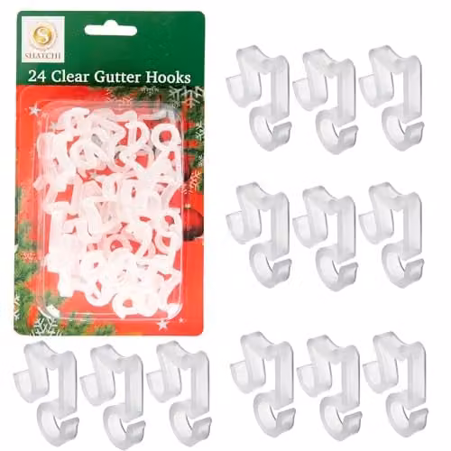 Shatchi 24-Piece Set of Transparent Plastic Gutter Hooks for Outdoor Decorations – 1