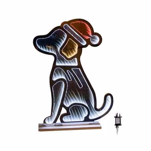 Samuel Alexander Red and White Light Up Sitting Dog in Santa Hat Infinity Christmas Decoration with LEDs, Height: 60 cm
