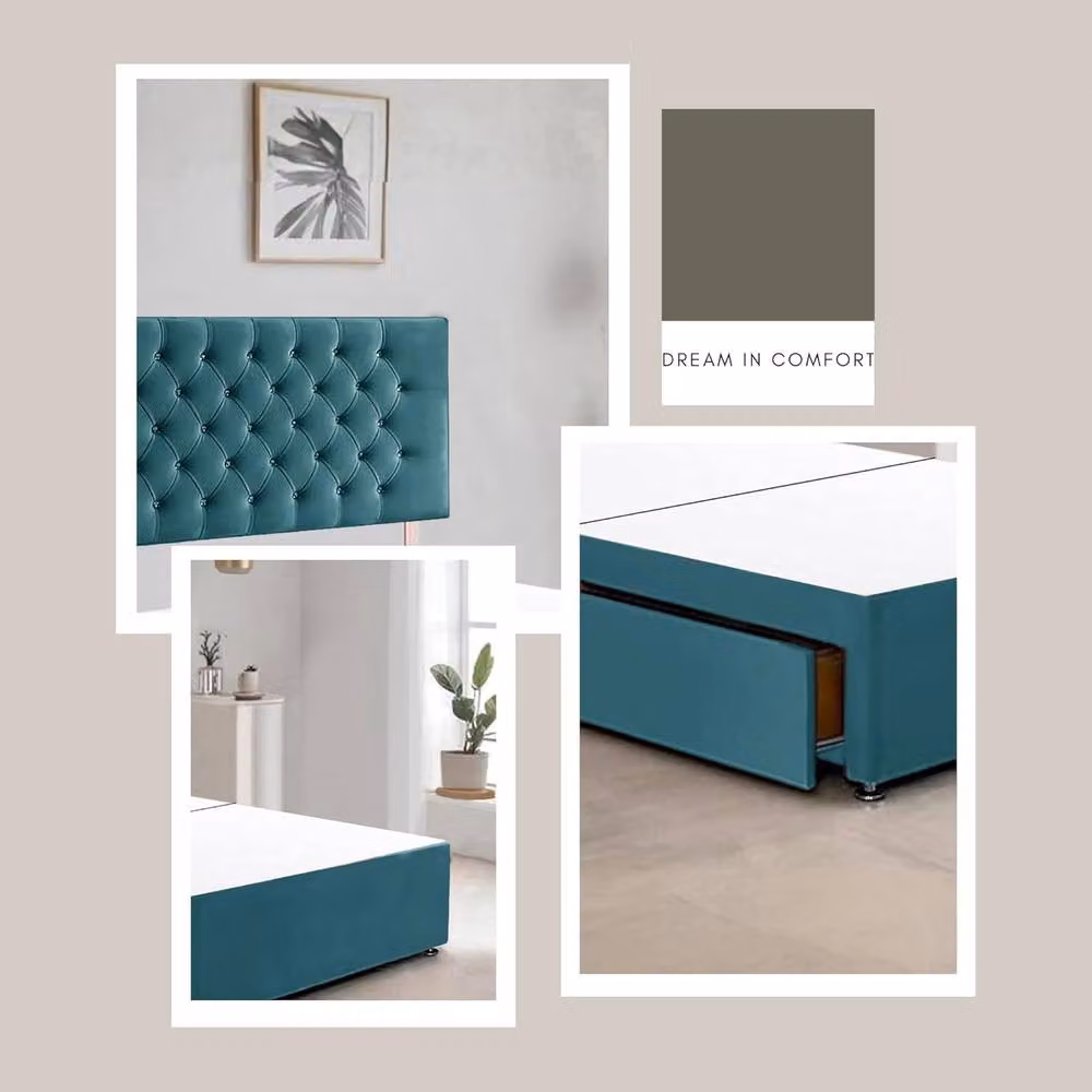 Bed Time UK Plush Velvet Divan Bed Frame with 2 Drawers and Chesterfield Headboard, Green, W/D/H: 180 x 200 cm – 2