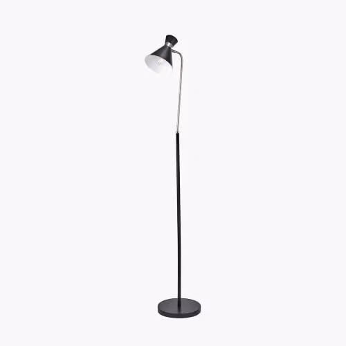Ruma Modern Height Adjustable Metal Floor Lamp in Brushed Silver and Black