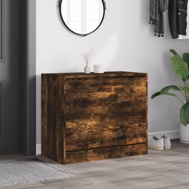 Berkfield Home Smoked Oak Shoe Cabinet in Brown, W/D/H: 80 x 42 x 69 cm – 1