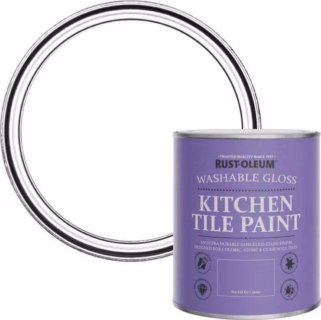 Rust-Oleum Water-Based Kitchen Tile Paint in Gloss Finish, Cotton White, 750ml