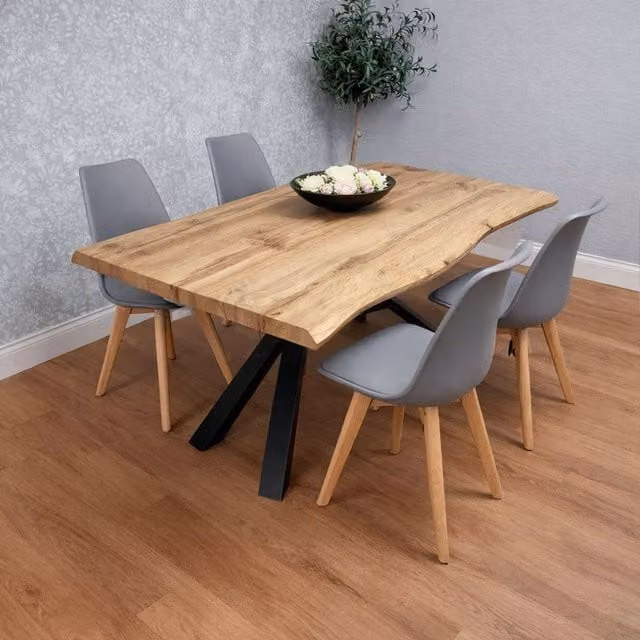 KOSY KOALA Modern Dining Set with Rectangular Brown Wood Table and 4 Grey Plastic Chairs – 1