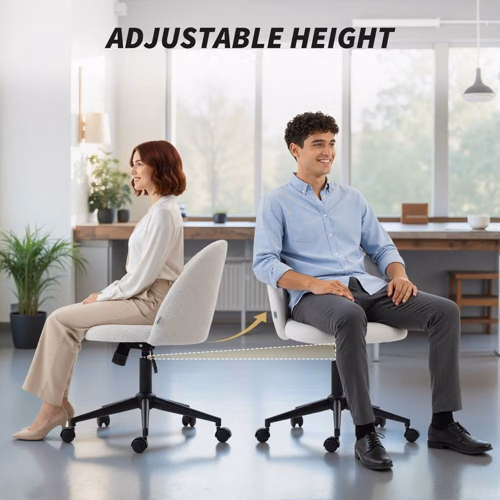 STILVORA Modern Swivel Task Chair in Beige and White Bouclé Fabric with Metal Base and Castors – 4