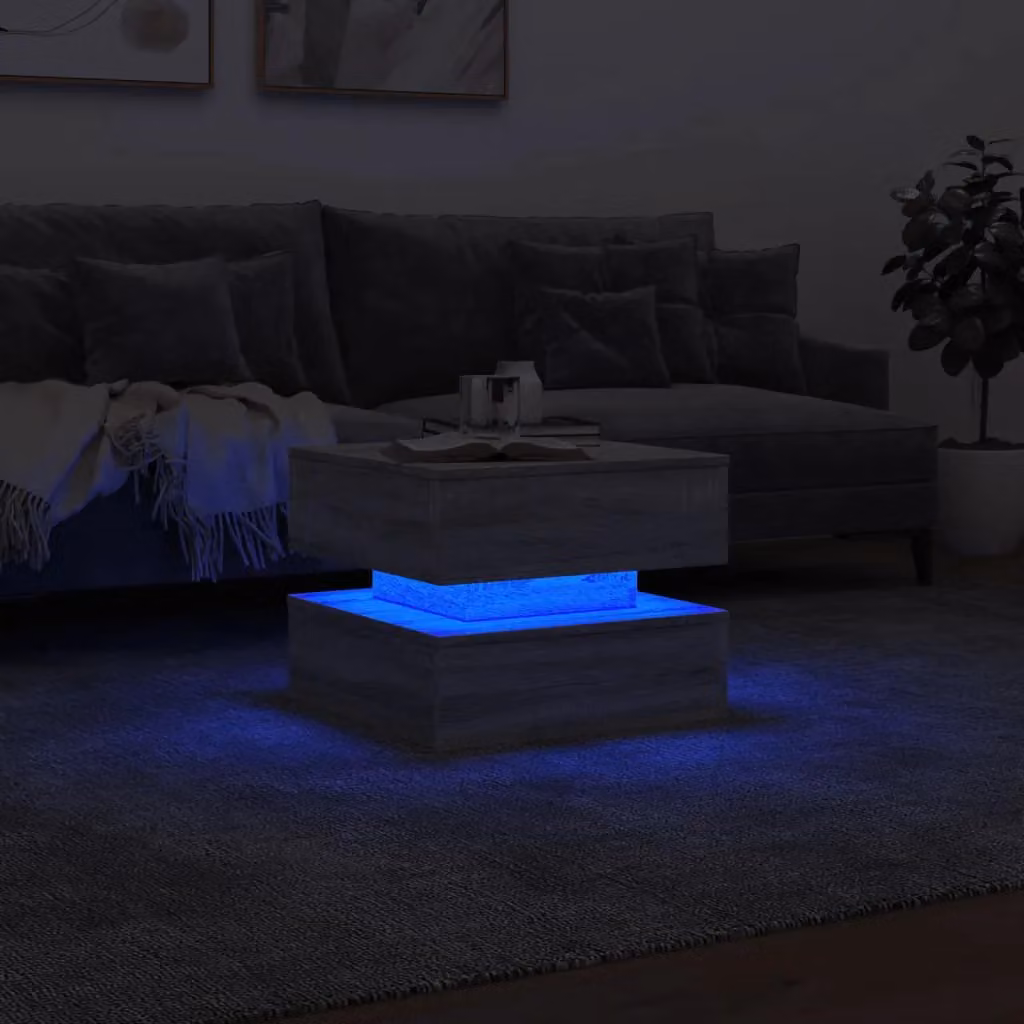 Berkfield Home Modern Square Coffee Table with LED Lights in Grey Sonoma, W/D/H: 50 x 50 x 40 cm – 4