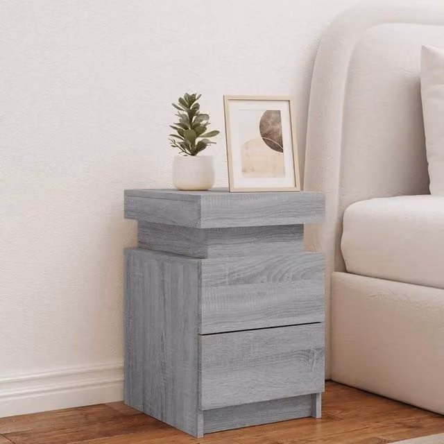 Berkfield Home Beautiful Bedside Cabinet with Integrated LED Lights in Grey Sonoma, W/D/H: 35 x 39 x 55 cm