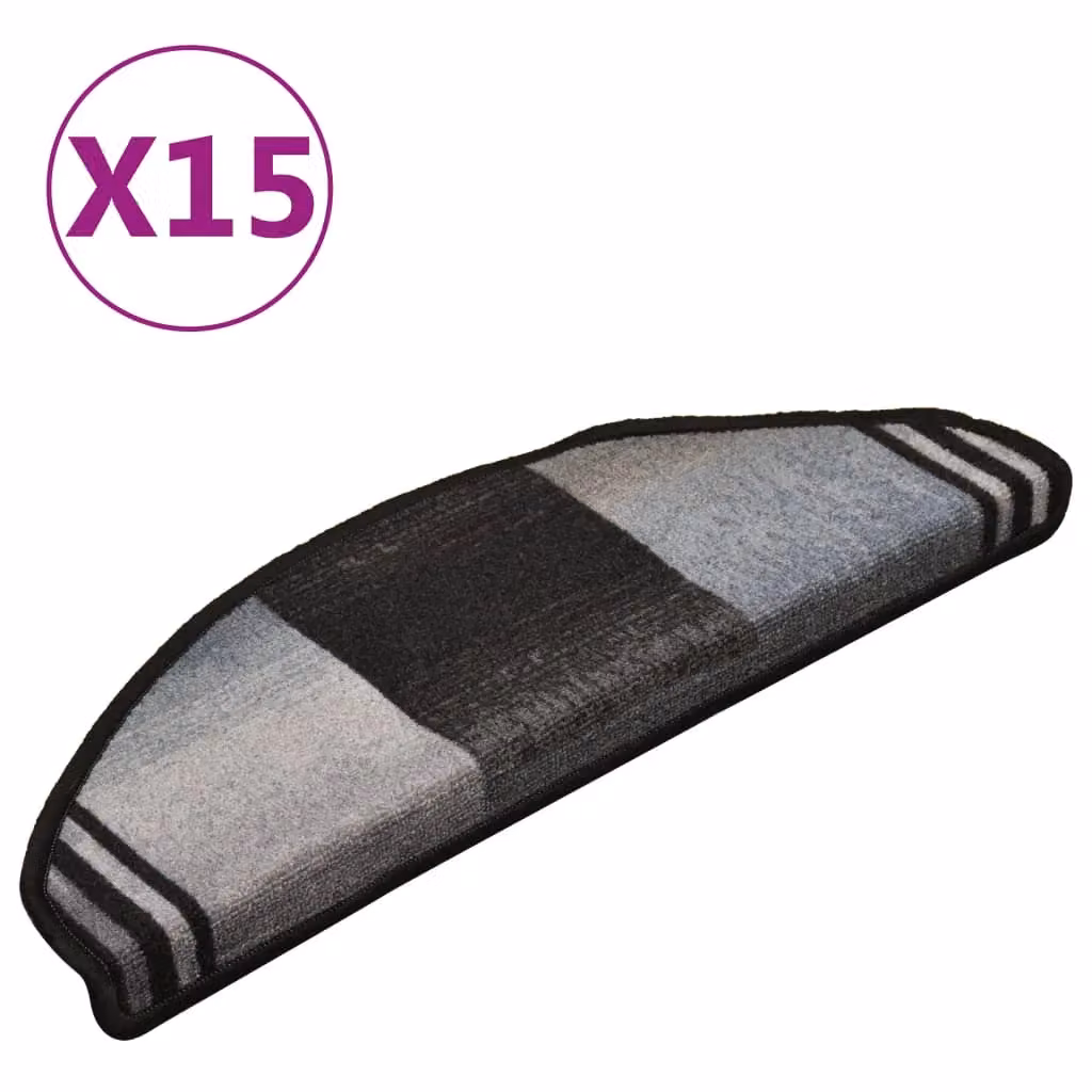 Berkfield Home Self-adhesive Non-slip Stair Mats, 15 Pieces, Black and Grey Striped, W/D/H: 65 x 21 x 4 cm – 2