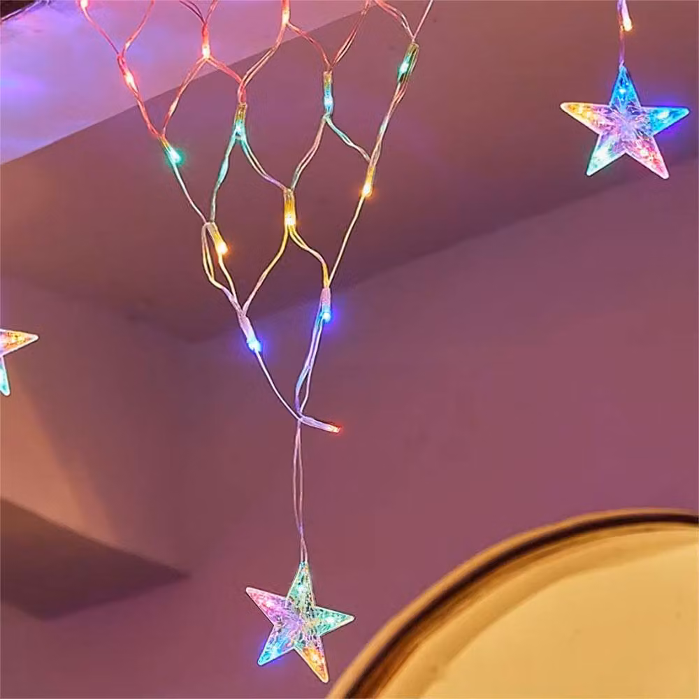 Living and Home Solar-Powered RGB LED Star Net Curtain Lights in Multicolour – 3