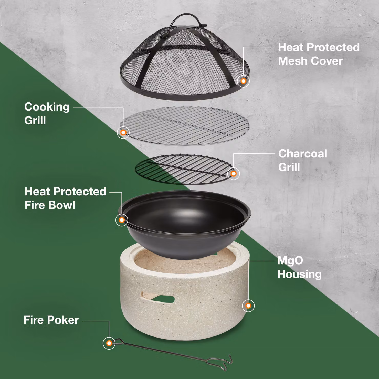 VonHaus Fire Pit with BBQ Cooking Grill and Charcoal Fire Bowl in Beige – 4