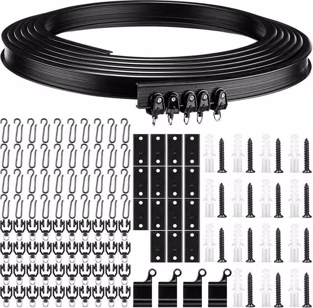 KORVIXA Flexible Bendable Curved Curtain Track in Black, Width: 100 cm, Drop: 152 cm