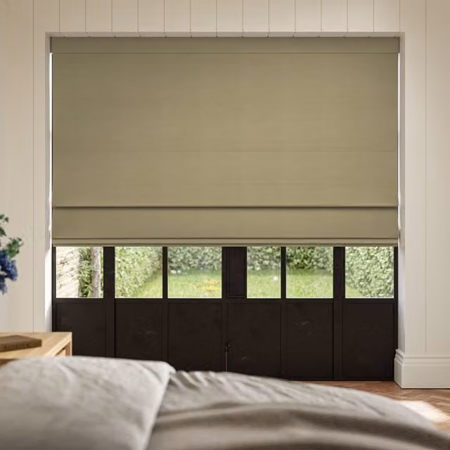 Ante Decor Virtus No Joins Soft Dim Out Made To Measure Roman Blind in Moss Green and Beige