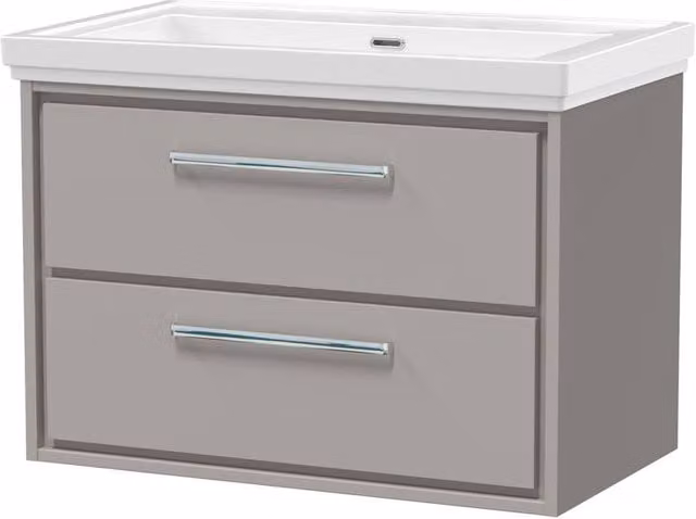 Balterley Modern Wall Hung 2-Drawer Bathroom Vanity with Fireclay Basin, Grey, W/D/H: 80.0 x 47.1 x 60.6 cm