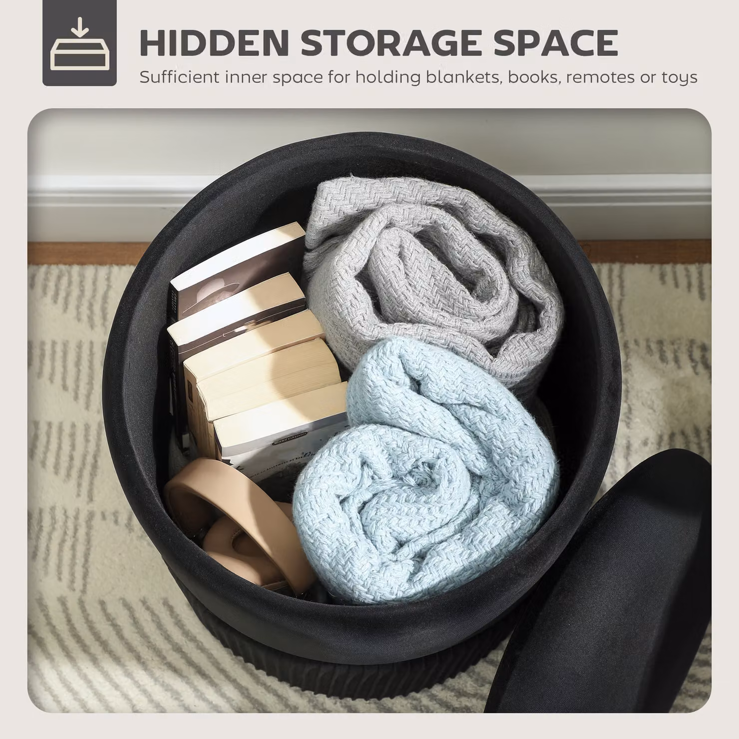 HOMCOM Velvet Storage Ottoman in Black – 3