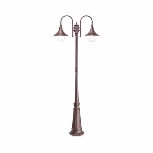 Netlighting Cima Outdoor Lamp Post, 2-Light Brown Metal Garden Lantern with Transparent Glass, IP43, E27, H: 120 cm x W: 25 cm x D: 25 cm