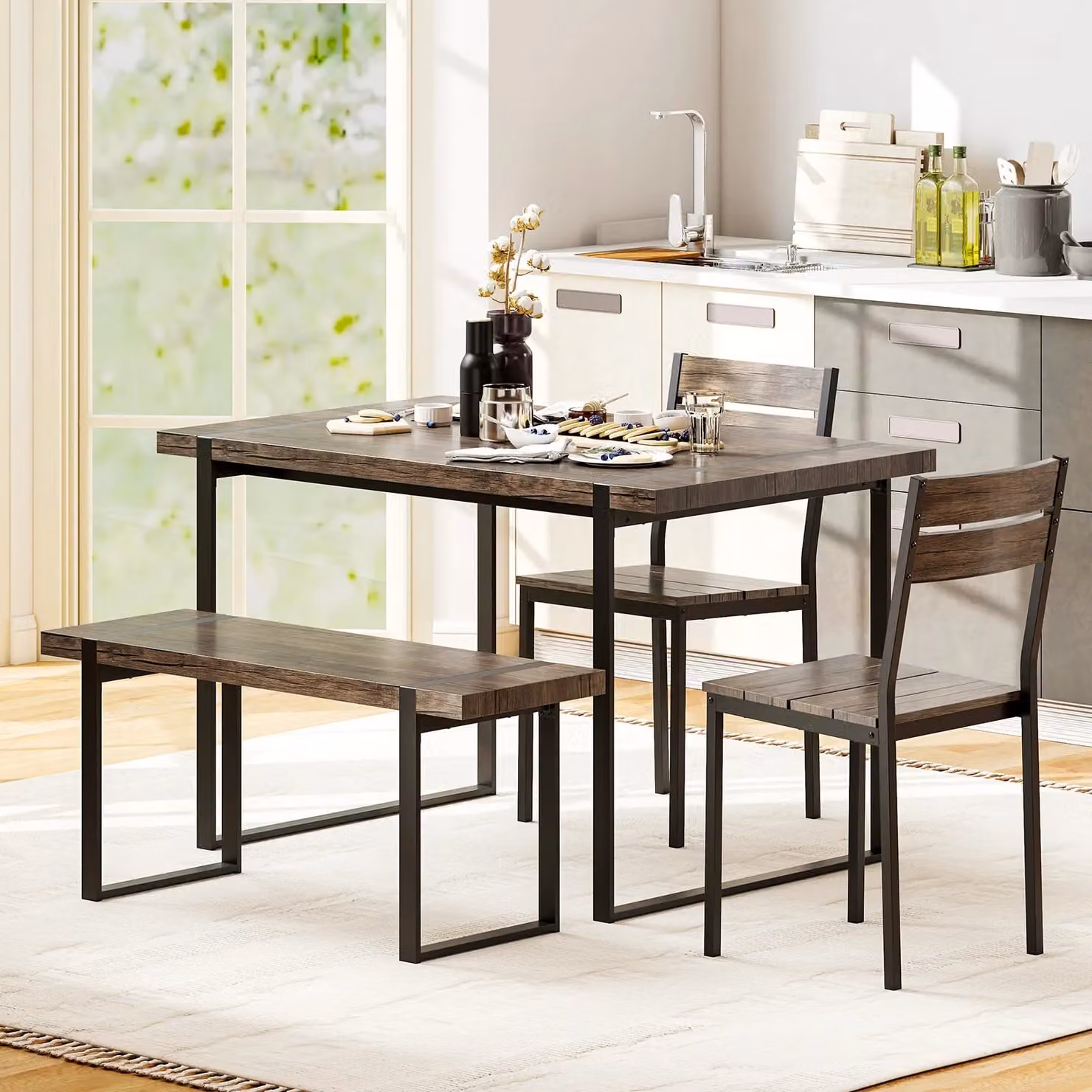 Costway 4-Piece Grey Wooden Rectangular Dining Table Set for 4 Adults – 4