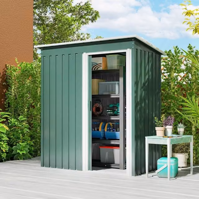 OUTSUNNY Green Metal Garden Storage Shed with Sliding Door and Pent Roof, W/D/H: 152.4 x 91.44 x 182.0 cm – 1