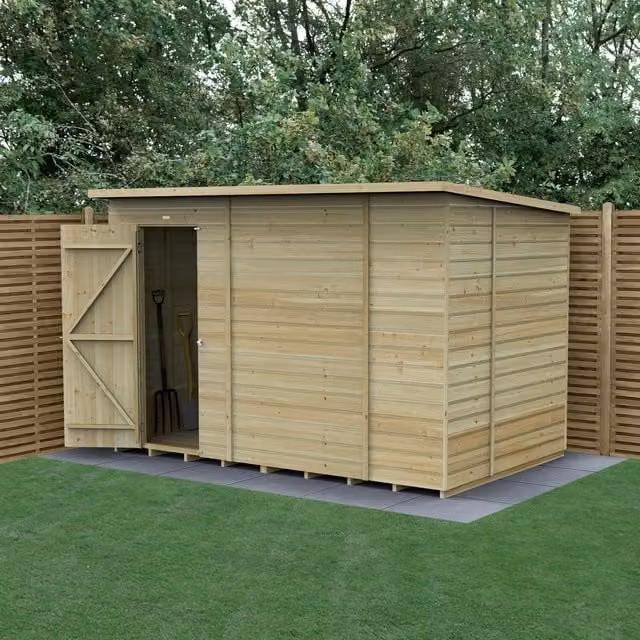 Forest Garden Classic Pent Wooden Shed with Single Door in Green or Brown, W/D/H: 304.8 x 202.0 x 182.88 cm
