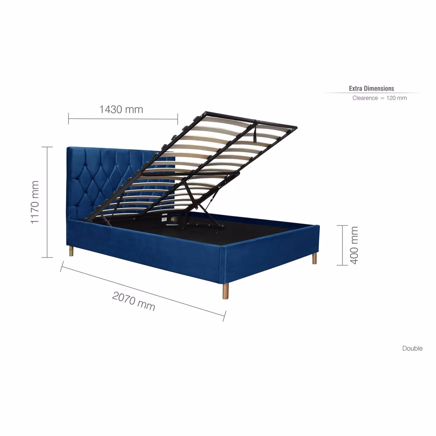 Birlea Loxley Blue Velvet Fabric Ottoman Bed Frame with Lift Up Base, Small Double 120 x 200 cm – 6