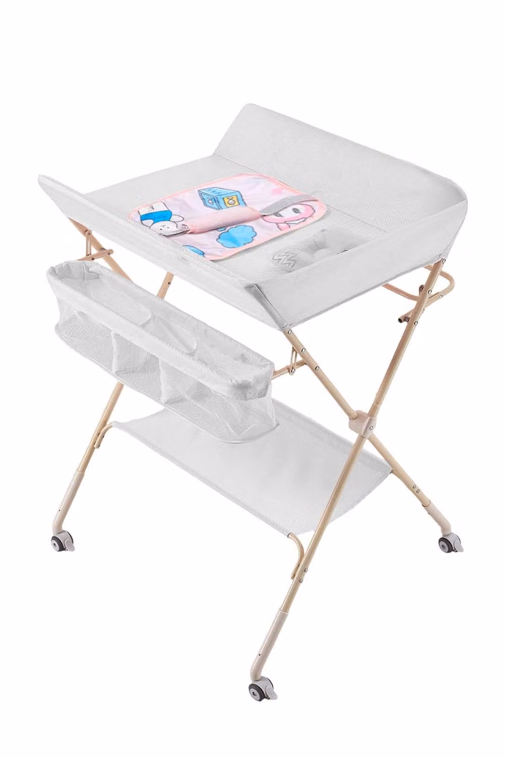 H&O Direct Multifunctional Folding Baby Changing Station in Grey, W/D/H: 122.0 x 75.0 cm – 2