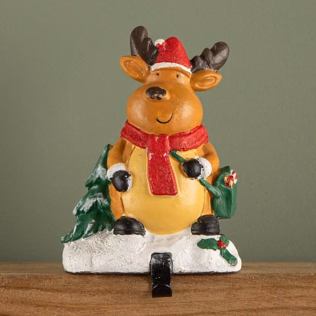 Samuel Alexander Premier Christmas Stocking Hanger Decoration in Reindeer Design, Brown, 13 cm