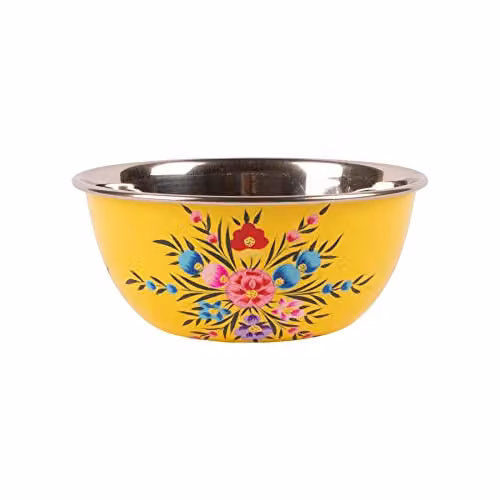 Billy Can Floral Stainless Steel Cereal Bowl in Yellow, 18.5 cm