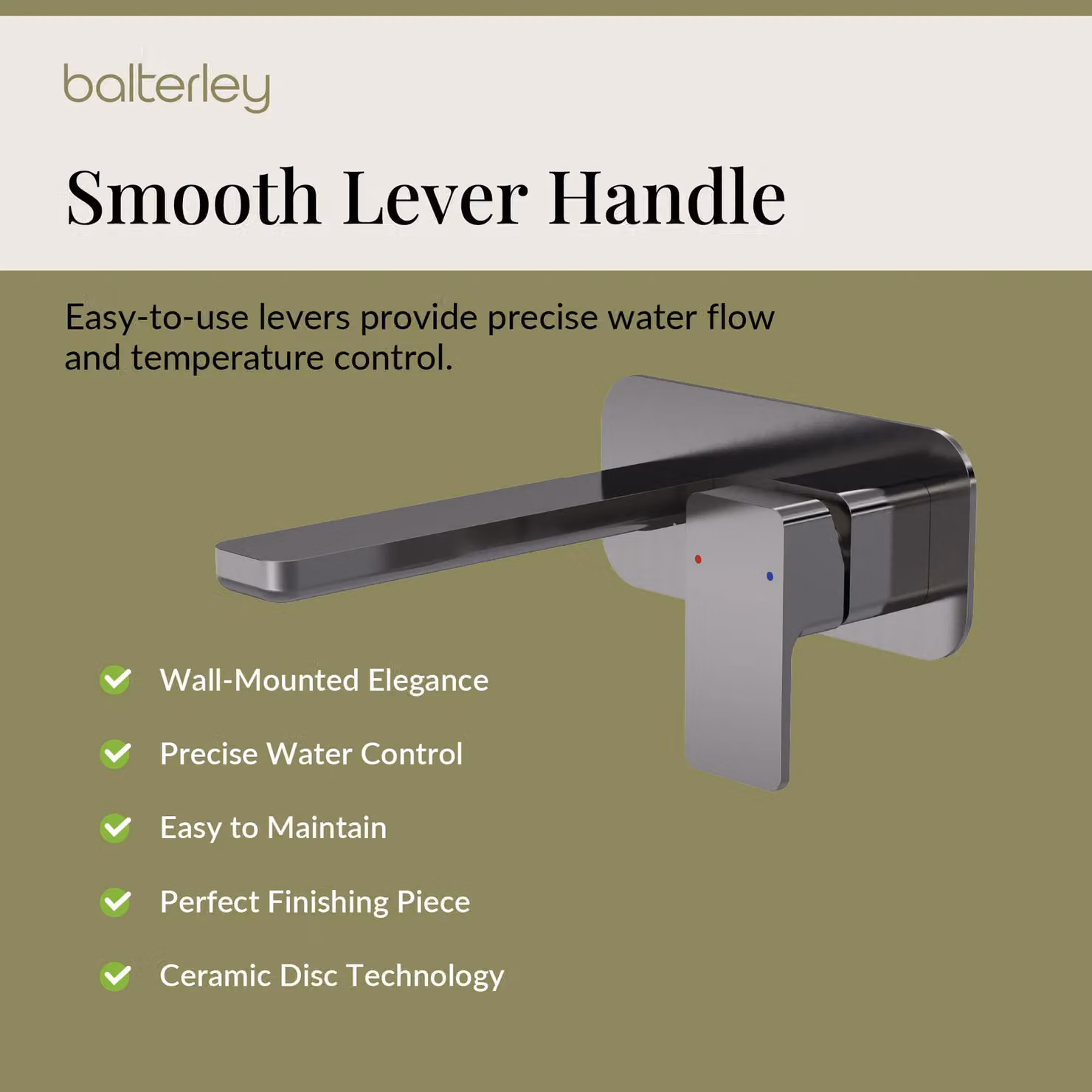 Balterley Wall Mounted Two Handle Basin Mixer Tap with Back Plate in Brushed Pewter Silver – 3