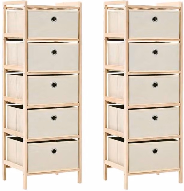Berkfield Home Storage Racks with 5 Fabric Baskets, 2 Piece Set in Beige Cedar Wood