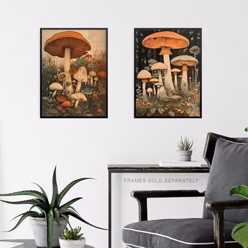 Artery8 Set of 3 Botanical Fungi and Mushroom Unframed Paper Poster Prints, Multicolour Vintage Nature Wall Art – 5