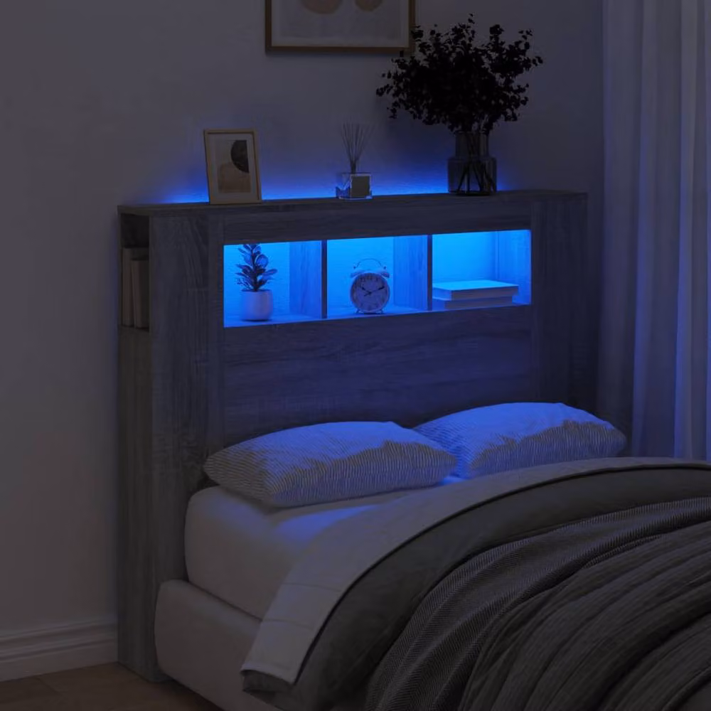 Berkfield Home Grey Sonoma LED Headboard with Integrated Shelf and USB Charging Port, W/D/H: 120 x 18.5 x 103.5 cm – 2